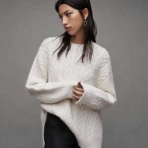 AllSaints Sirius Ivory Cable-knit Sweater Alpaca Boxy Oversized Women's Size M